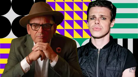 BBC/South Pacific Pictures & All3Media International / Getty Images A composite image of Traitors host and Yungblud