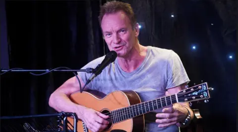 Greg Macvean Sting performing with a guitar in 2017