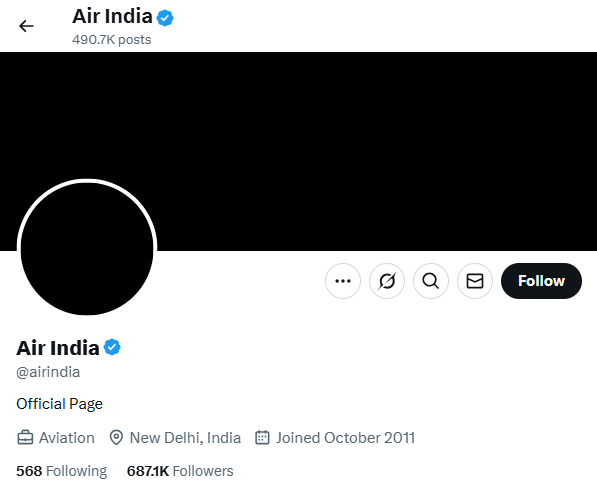 Air India changed their profile picture to black after London-Ahmedabad flight crash