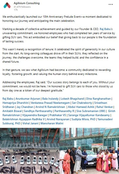 Screenshot of Agilisium's LinkedIn post