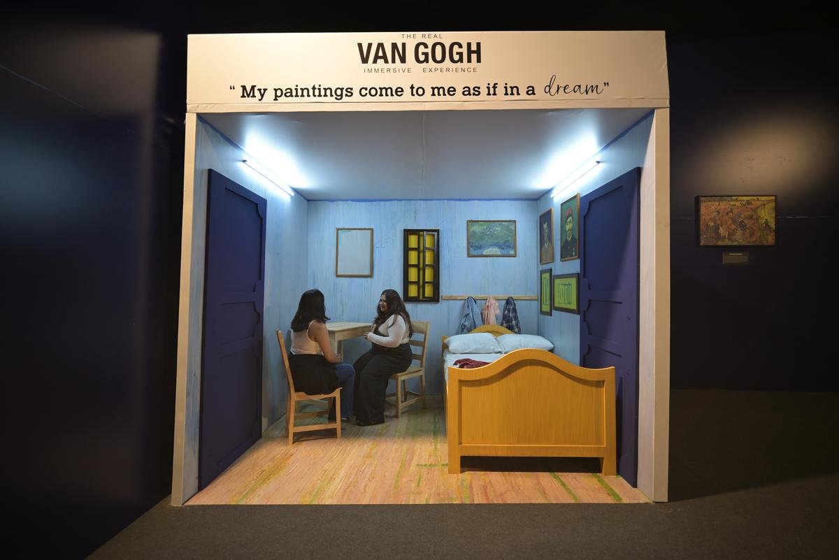 A recreation of the artist’s Bedroom in Arles at The Real Van Gogh Immersive Experience